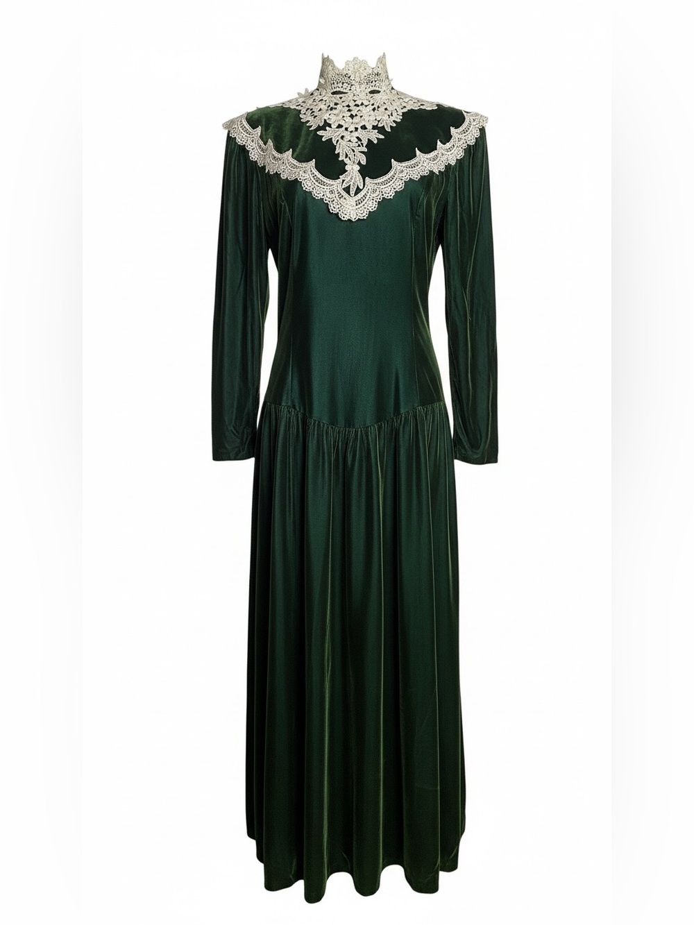 VTG Scott McClintock Emerald Green Velvet Lace Maxi Dress Sz 8